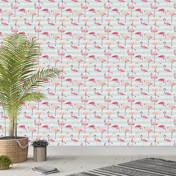 Tropical Pink Flamingos Wallpaper CC039 - CostaCover - Peel and stick Removable Wallpaper - animal print - Animal print wallpaper - bathroom wallpaper