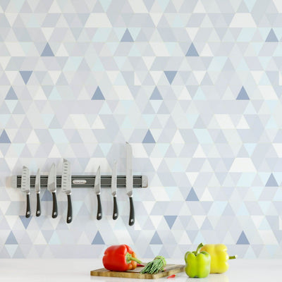 Self Adhesive Geometric Blue and White Triangle Removable Wallpaper CC040