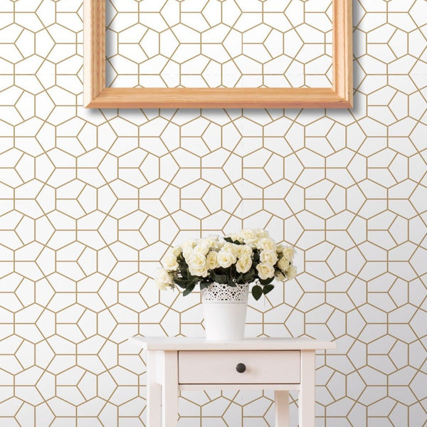 Geometry Gold Hexagon Wallpaper CC102 - CostaCover - Peel and stick Removable Wallpaper - Abstract - abstract wallpaper - adhesive wallpaper