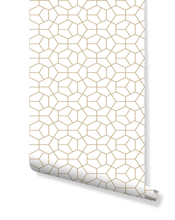 Geometry Gold Hexagon Wallpaper CC102 - CostaCover - Peel and stick Removable Wallpaper - Abstract - abstract wallpaper - adhesive wallpaper
