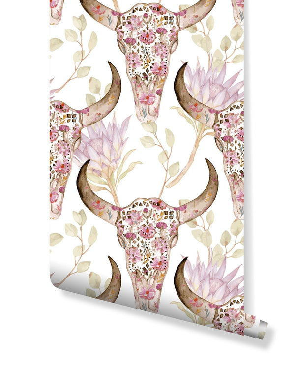 Flowers & Skulls Wallpaper CC115 - CostaCover - Peel and stick Removable Wallpaper - animal wallpaper - Backsplash panels - bathroom wallpaper