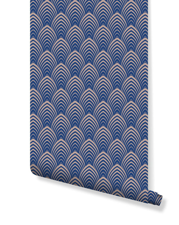Blue Art Deco Waves Wallpaper CC121 - CostaCover - Peel and stick Removable Wallpaper - Abstract - abstract wallpaper - adhesive wallpaper