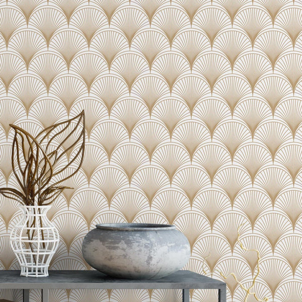 Luxury Gold Scallops Wallpaper CC125 - CostaCover - Peel and stick Removable Wallpaper - Abstract - abstract wallpaper - art deco
