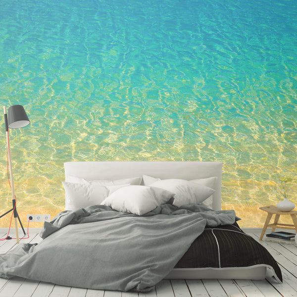 Ocean Beach Blue Water Wall Mural CCM002 - CostaCover - Peel and stick Removable Wallpaper - accent wallpaper - adhesive wallpaper - aqua blue