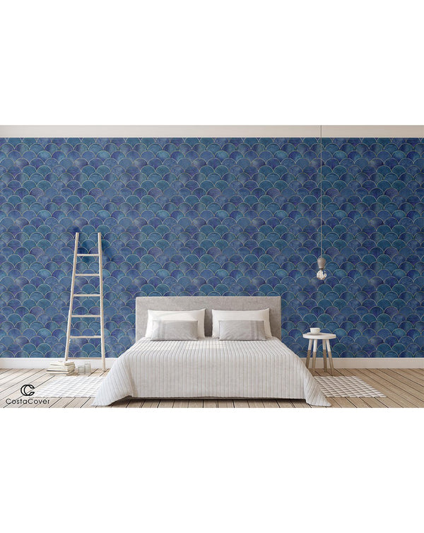 Watercolor Blue Scallops Wallpaper CC190 - CostaCover - Peel and stick Removable Wallpaper - adhesive wallpaper - art deco - art deco style