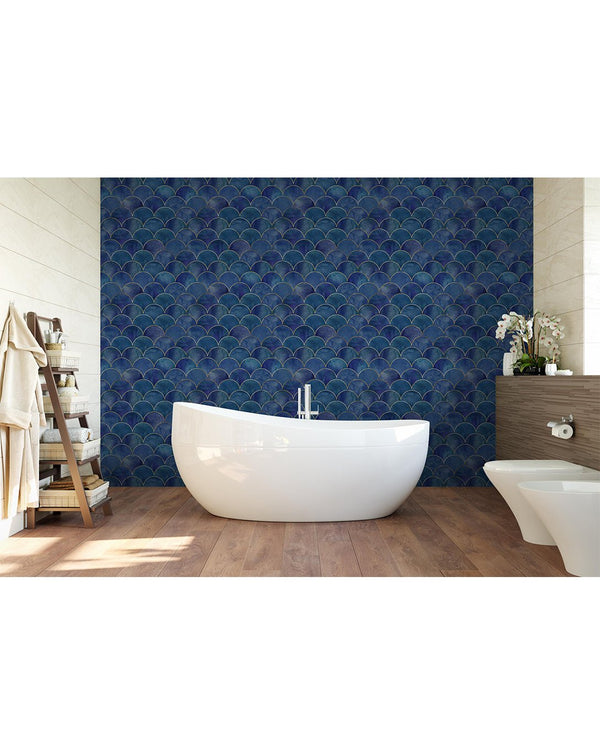 Watercolor Blue Scallops Wallpaper CC190 - CostaCover - Peel and stick Removable Wallpaper - adhesive wallpaper - art deco - art deco style