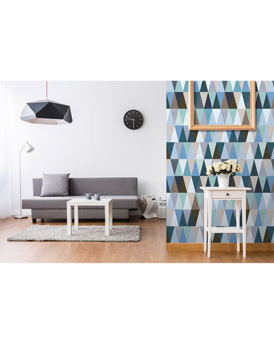 Wallpaper removable for apartment wall hanging Blue Triangle wall accent vintage geometric temporary wall decor diamond pattern CC022