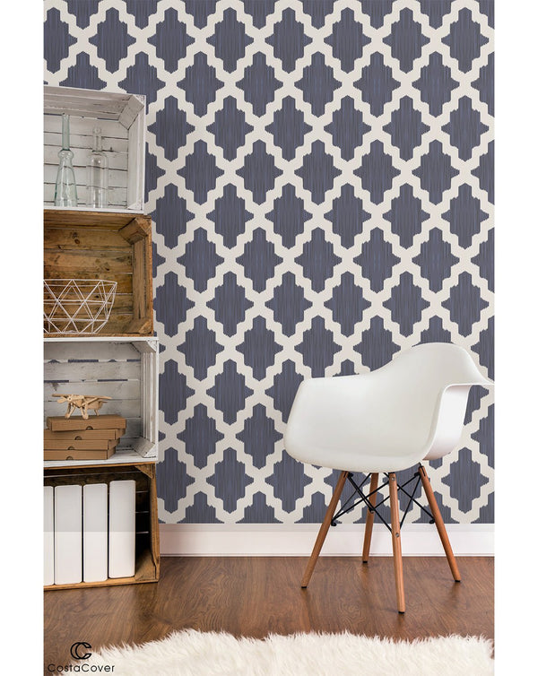Navy Blue Moroccan Wallpaper CC006 - CostaCover - Peel and stick Removable Wallpaper - bedroom interior - blue and white - Classic contemporary style wall decor