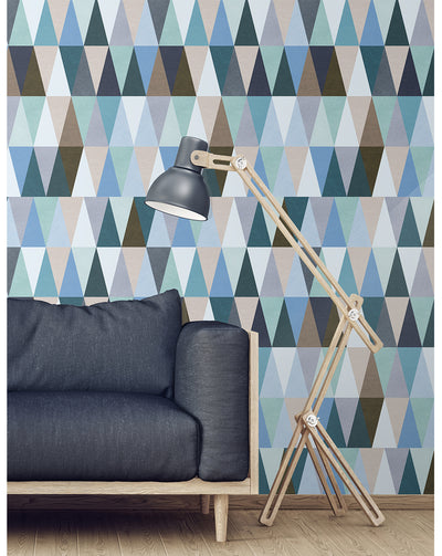 Wallpaper removable for apartment wall hanging Blue Triangle wall accent vintage geometric temporary wall decor diamond pattern CC022