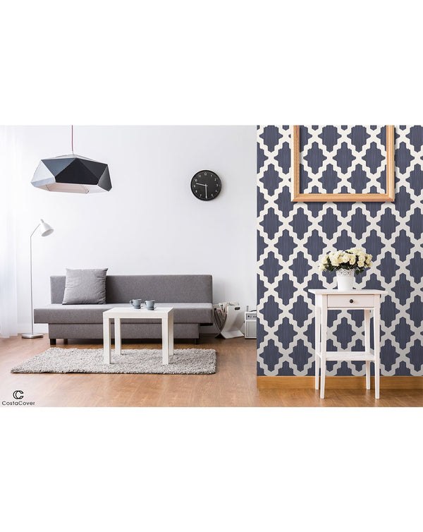 Navy Blue Moroccan Wallpaper CC006 - CostaCover - Peel and stick Removable Wallpaper - bedroom interior - blue and white - Classic contemporary style wall decor