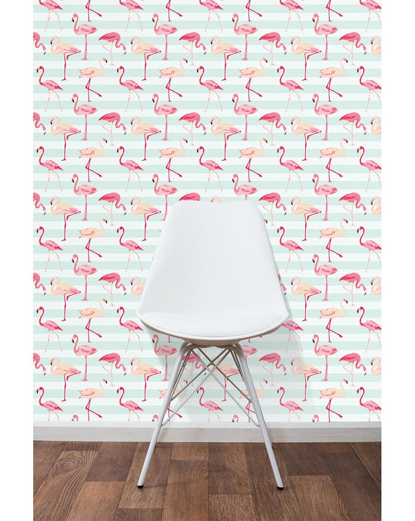 Tropical Pink Flamingos Wallpaper CC039 - CostaCover - Peel and stick Removable Wallpaper - animal print - Animal print wallpaper - bathroom wallpaper