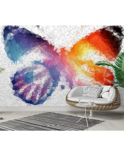 Abstract Butterfly Self Adhesive Wall Mural, Colorful Geometric Vector Art Wall Decal, Peel and Stick Mosaic Wallpaper Sticker CCM010
