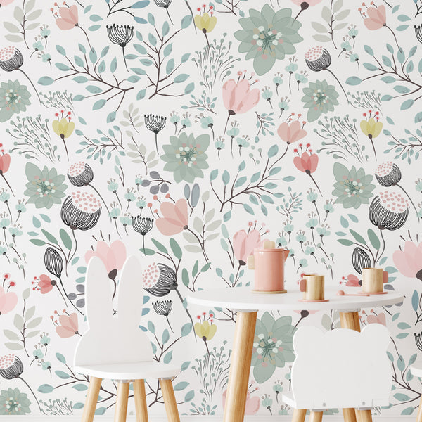 Colorful Boho Floral Wallpaper CC270 - CostaCover - Peel and stick Removable Wallpaper - accent wallpaper - adhesive wallpaper - adhesive wallpaper design
