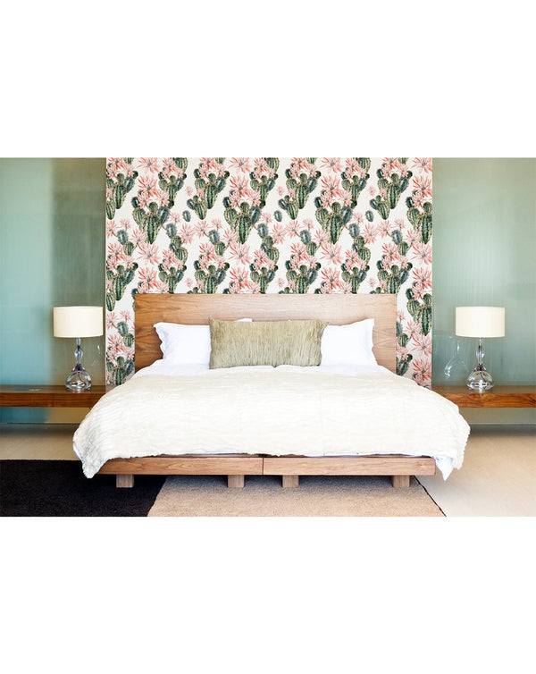 Watercolor Blooming Cactus Wallpaper CC052 - CostaCover - Peel and stick Removable Wallpaper - baby wall decor - bathroom wallpaper - bedroom interior