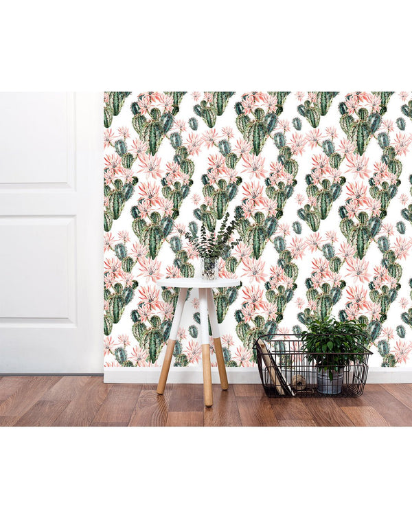 Watercolor Blooming Cactus Wallpaper CC052 - CostaCover - Peel and stick Removable Wallpaper - baby wall decor - bathroom wallpaper - bedroom interior