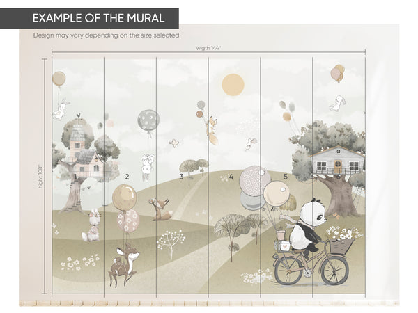 Air Balloons & Animals Wall Mural CCM089 - CostaCover - Peel and stick Removable Wallpaper - 3d wall murals - accent wallpaper - adhesive wallpaper