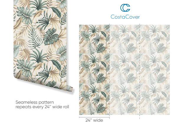 Tropical Palm Leaves Wallpaper CC027 - CostaCover - Peel and stick Removable Wallpaper - accent wallpaper - adhesive wallpaper - adhesive wallpaper design