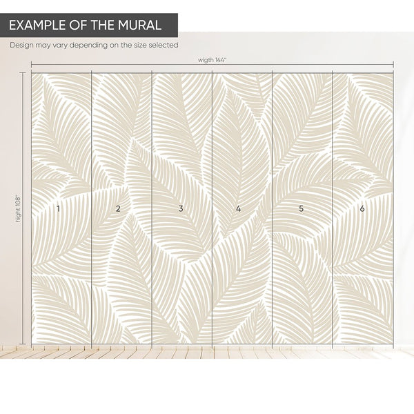 Beige Tropical Leaves Wall Mural CCM118 - CostaCover - Peel and stick Removable Wallpaper - accent wallpaper - adhesive wallpaper - bathroom wallpaper