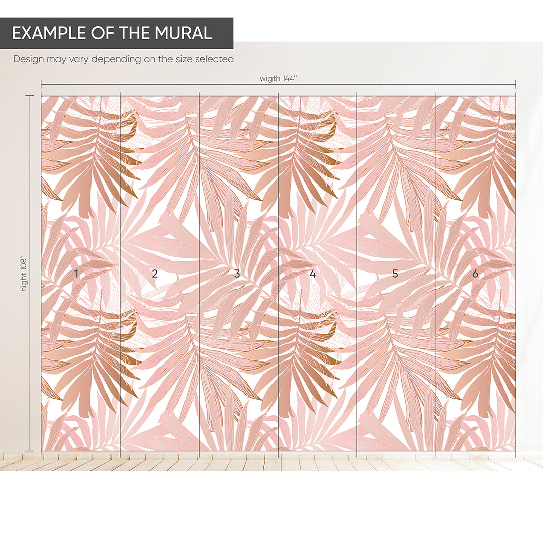 Pink Tropical Palm Leaves Self Adhesive Wall Mural CCM119