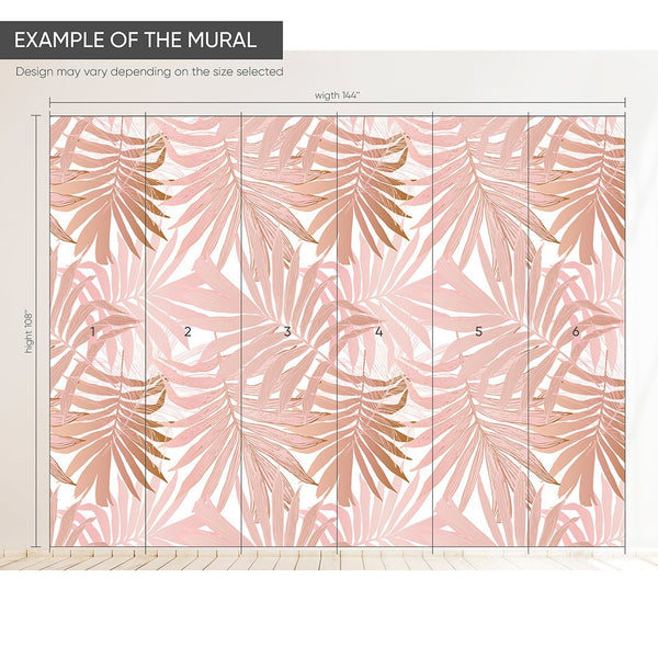 Pink Tropical Leaves Wall Mural CCM119 - CostaCover - Peel and stick Removable Wallpaper - accent wallpaper - adhesive wallpaper - bathroom wallpaper