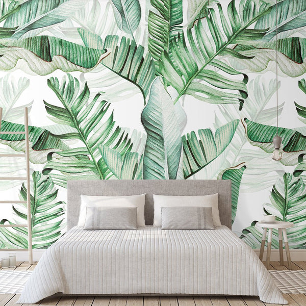 Watercolor Tropical Leaves Wall Mural CCM049 - CostaCover - Peel and stick Removable Wallpaper - accent wallpaper - adhesive wallpaper - banana leaves