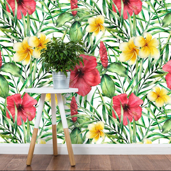Tropical Colorful Flowers Wallpaper CC038 - CostaCover - Peel and stick Removable Wallpaper - accent wallpaper - adhesive wallpaper - bathroom wallpaper