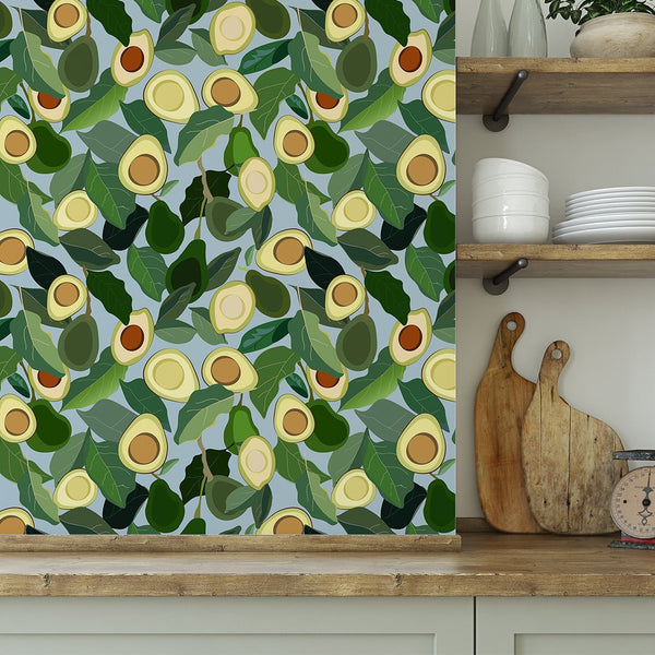 Avocado & Green Leaves Wallpaper CC231 - CostaCover - Peel and stick Removable Wallpaper - accent wallpaper - adhesive wallpaper - Backsplash panels
