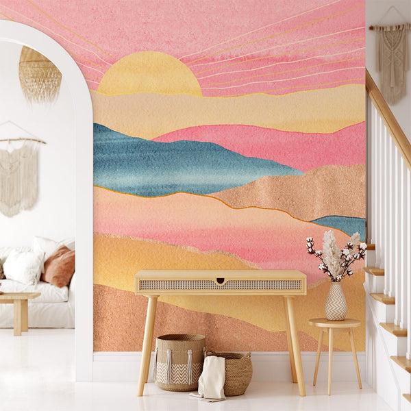 Colorful Mountains & Sunset Wall Mural CCM114 - CostaCover - Peel and stick Removable Wallpaper - abstract wallpaper - accent wallpaper - adhesive wallpaper