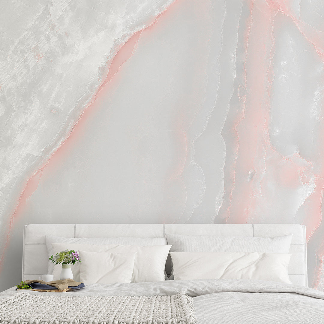 Self Adhesive Gray and Pink Marble Abstract Gray White Stone Texture Wall Mural CCM124