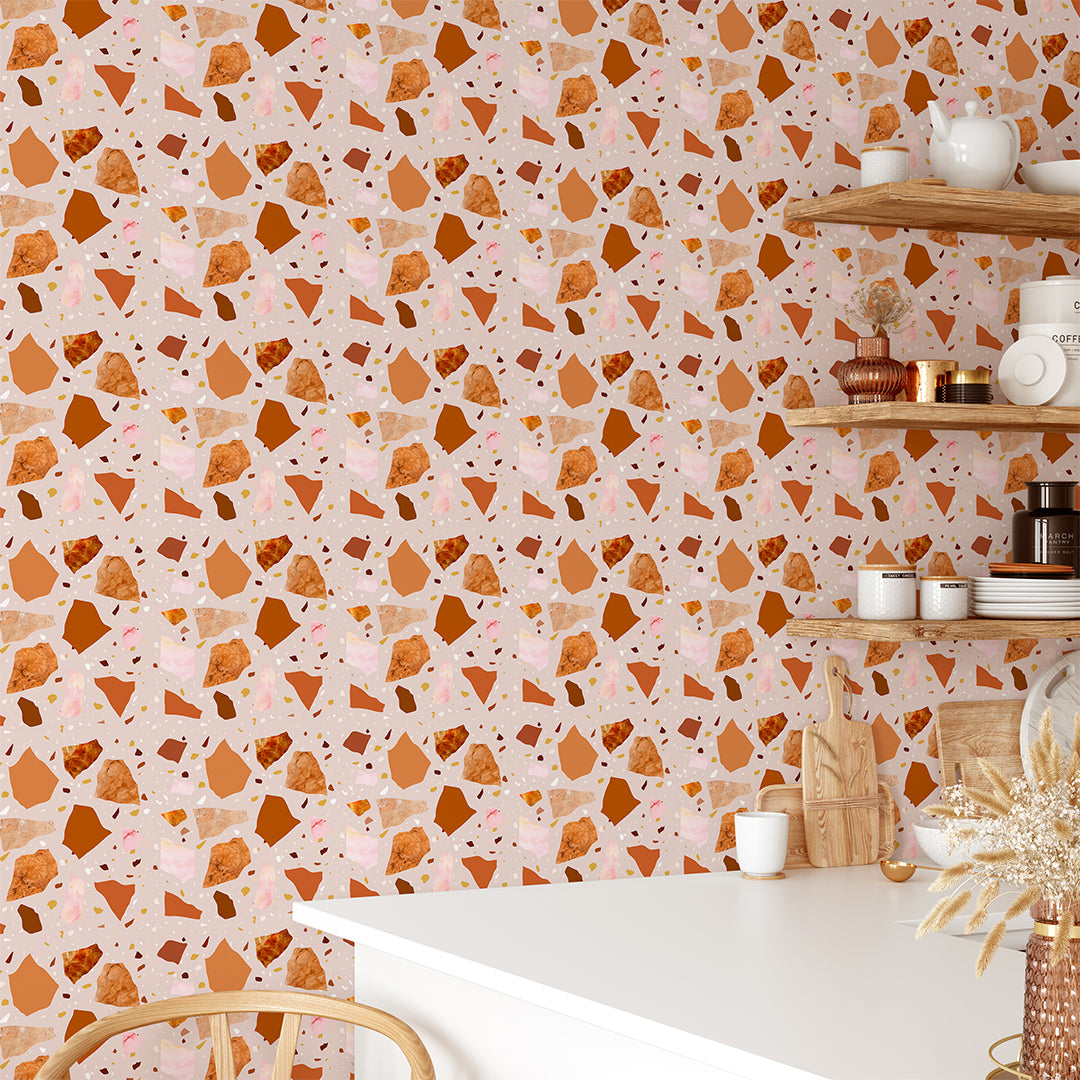 Terracotta, Pink and Orange Terrazzo Self Adhesive Wallpaper CC267