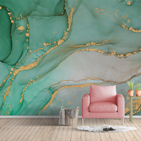 Green Watercolor Ink Wall Mural CCM053 - CostaCover - Peel and stick Removable Wallpaper - 3d wall murals - abstract wall art - abstract wallpaper