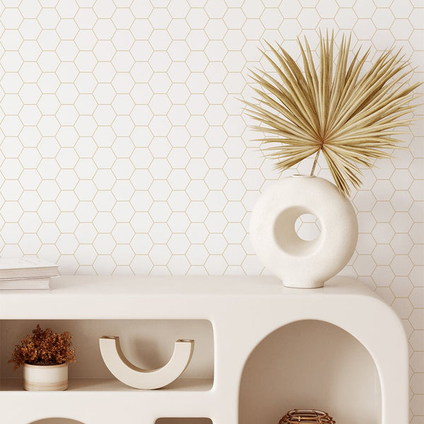 Boho Beige Honeycomb Wallpaper CC222 - CostaCover - Peel and stick Removable Wallpaper - adhesive wallpaper - bathroom wallpaper - bedroom interior