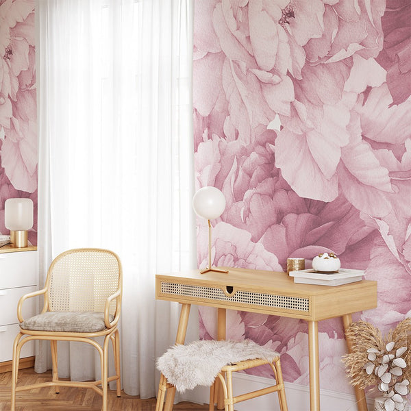 Watercolor Pink Peonies Wall Mural CCM025 - CostaCover - Peel and stick Removable Wallpaper - accent wallpaper - adhesive wallpaper - baby bedroom
