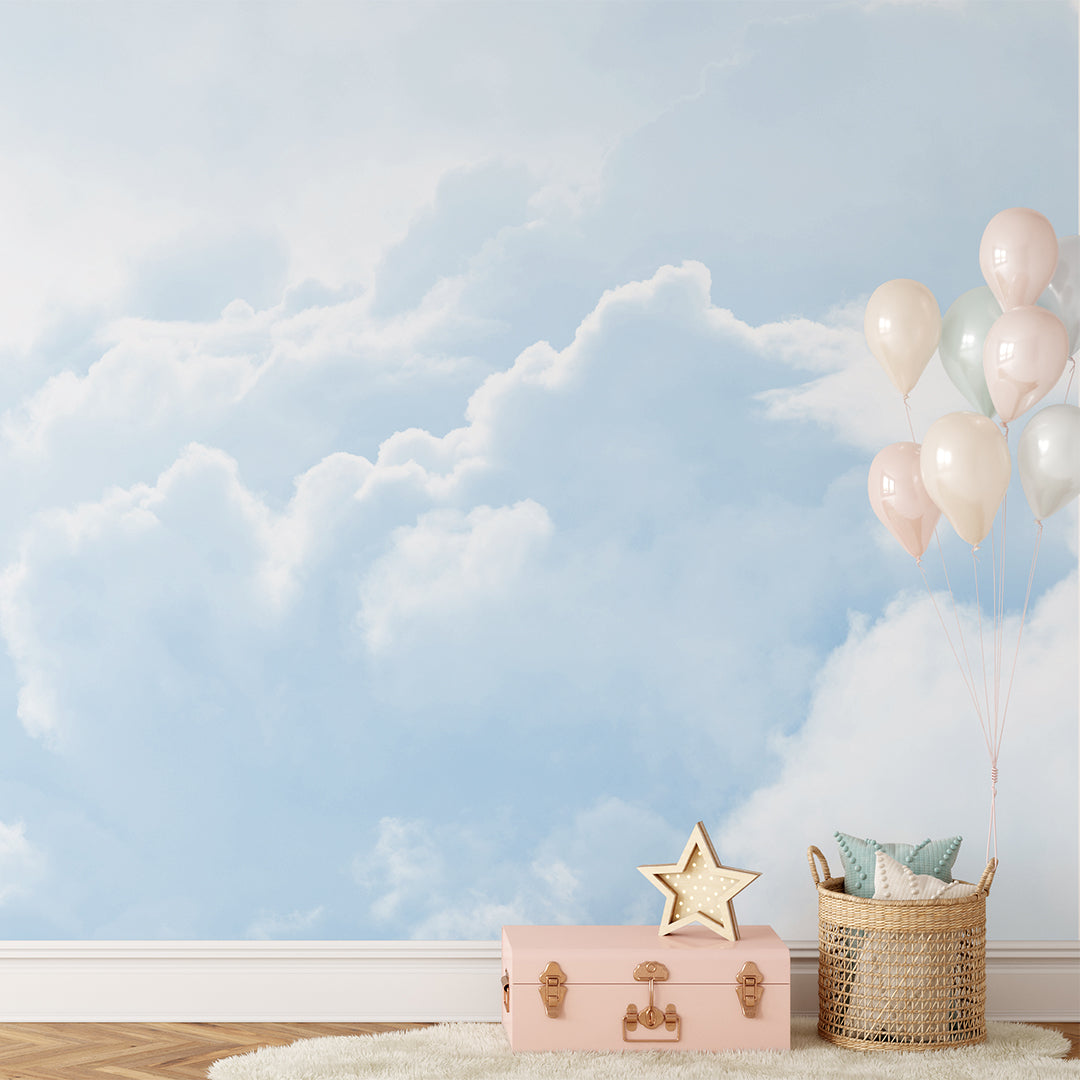 Self Adhesive Pastel Blue Sky Clouds Bedroom Wall Mural CCM023