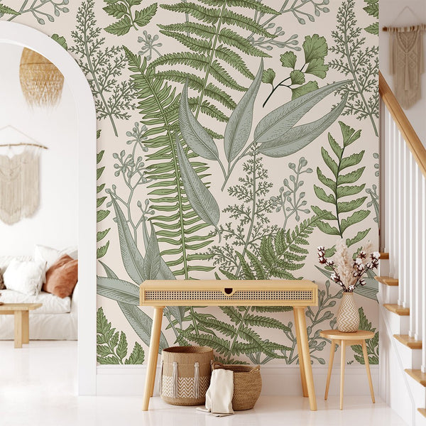 Light Green Fern Wall Mural CCM081 - CostaCover - Peel and stick Removable Wallpaper - accent wallpaper - adhesive wallpaper - bathroom wallpaper