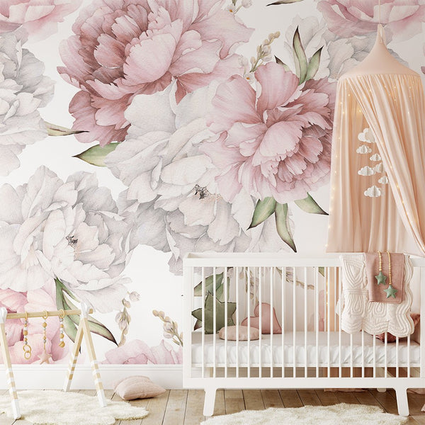 Pastel Pink & White Peony Wall Mural CCM109 - CostaCover - Peel and stick Removable Wallpaper - accent wallpaper - adhesive wallpaper - bathroom wallpaper