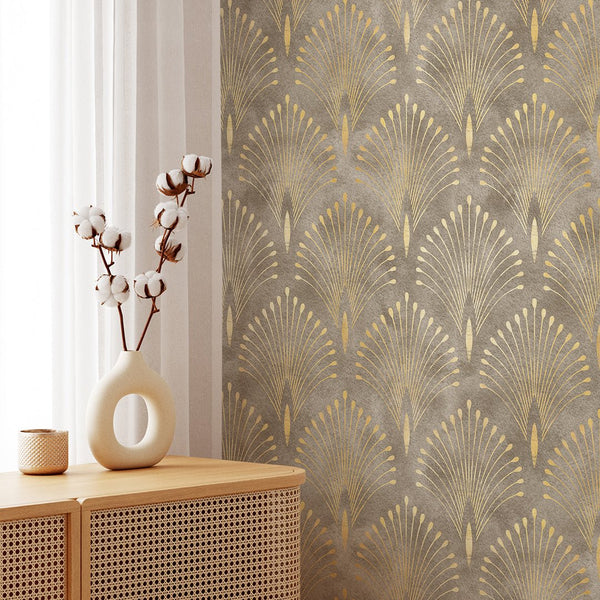 Beige Brown Art Deco Wallpaper CC282 - CostaCover - Peel and stick Removable Wallpaper - 