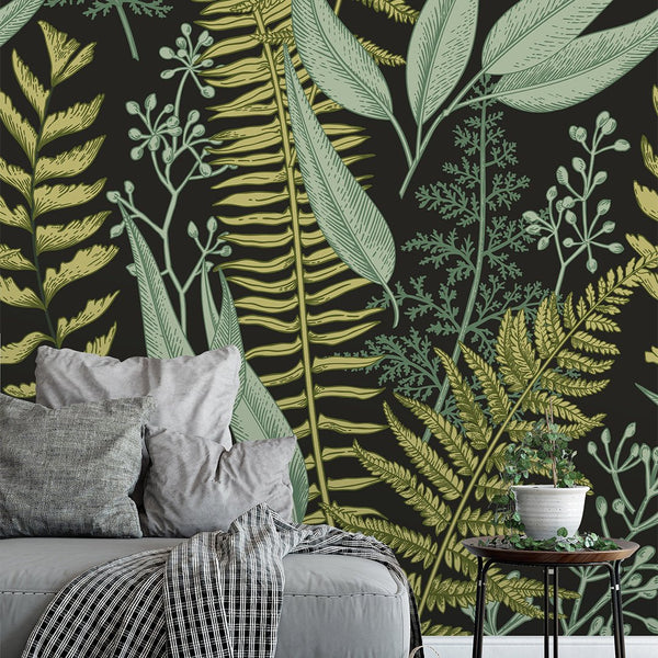 Dark Greenery Fern Wall Mural CCM035 - CostaCover - Peel and stick Removable Wallpaper - accent wallpaper - adhesive wallpaper - adhesive wallpaper design