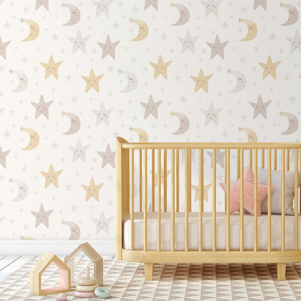 Moon Stars Nursery Wallpaper CC145 - CostaCover-Peel and stick Removable Wallpaper-adhesive wallpaper-baby bedroom-baby wall decor