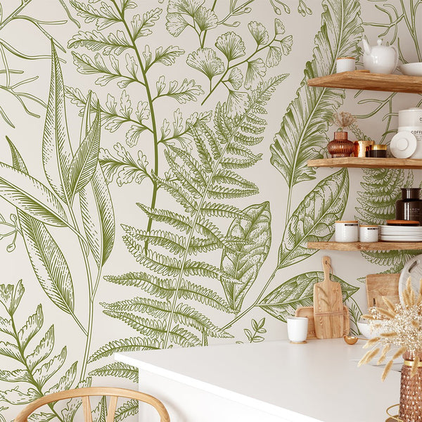 Light Green Fern Wall Mural CCM082 - CostaCover - Peel and stick Removable Wallpaper - accent wallpaper - adhesive wallpaper - bathroom wallpaper