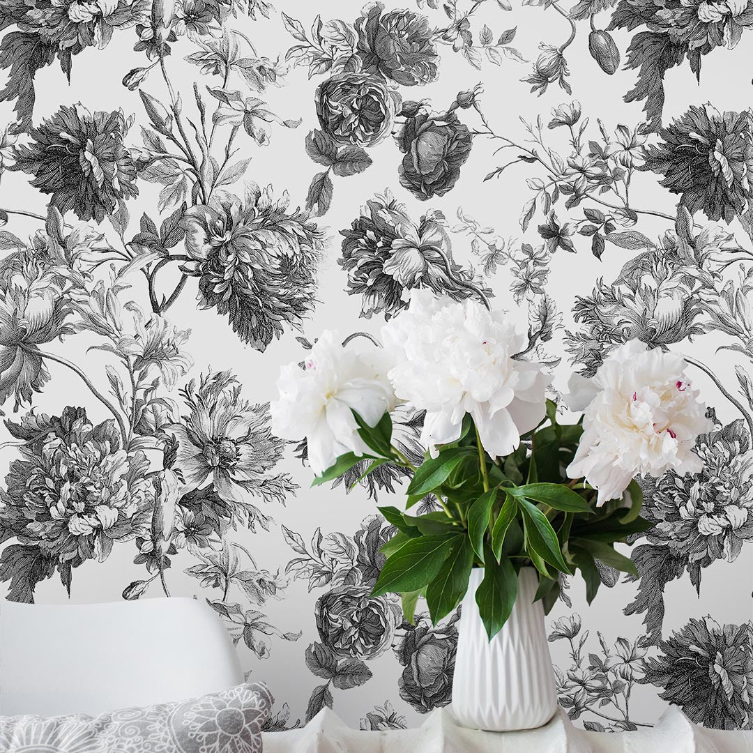 Black & White Flowers Wallpaper CC249
