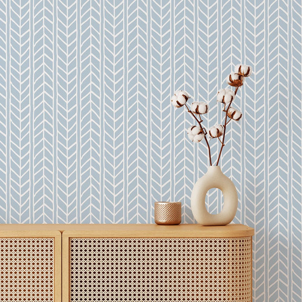 Geometric Blue Chevron Wallpaper CC004 - CostaCover - Peel and stick Removable Wallpaper - bathroom wallpaper - bedroom interior - bold