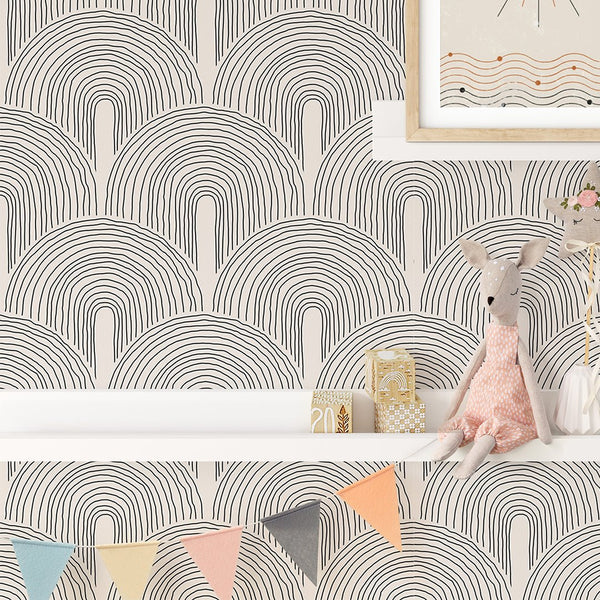 Beige Boho Waves Wallpaper CC180 - CostaCover - Peel and stick Removable Wallpaper - Abstract - Abstract Beige Gold Stripes Waves Removable Wallpaper - Abstract Beige Gold Stripes Waves Removable Wallpaper near me