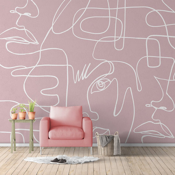 Pink Abstract Female Faces Wall Mural CCM038 - CostaCover - Peel and stick Removable Wallpaper - accent wallpaper - adhesive wallpaper - adhesive wallpaper design