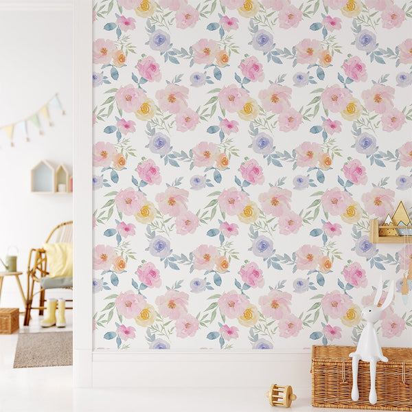 Watercolor Retro Roses Wallpaper CC246 - CostaCover - Peel and stick Removable Wallpaper - 3d wall painting - accent wallpaper - adhesive wallpaper design