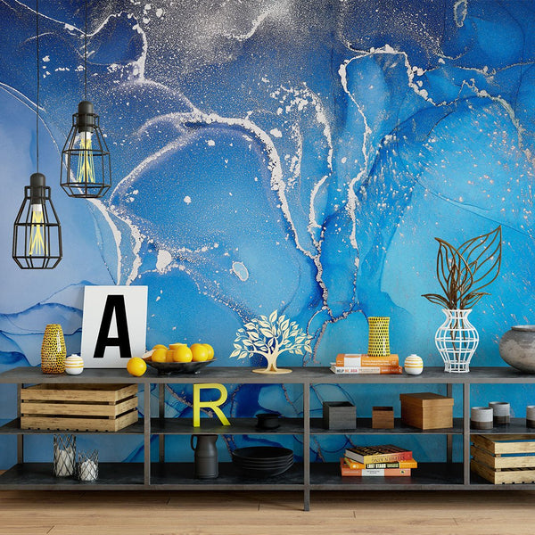 Blue Watercolor ink Wall Mural CCM057 - CostaCover - Peel and stick Removable Wallpaper - 3d wall painting - abstract wall art - abstract wallpaper