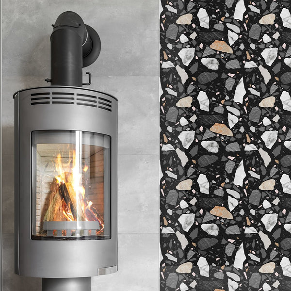 Black & Gray Stones Wallpaper CC266 - CostaCover - Peel and stick Removable Wallpaper - accent wallpaper - adhesive wallpaper - adhesive wallpaper design