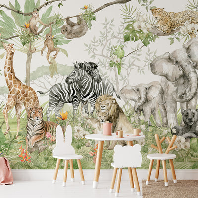 Watercolor Safari Animal Print Exotic Jungle Self Adhesive Wallpaper CCM069