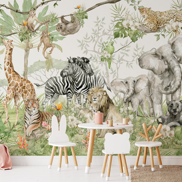 Watercolor Safari Animal Wall Mural CCM069 - CostaCover - Peel and stick Removable Wallpaper - 3d wall murals - adhesive wallpaper - adhesive wallpaper design