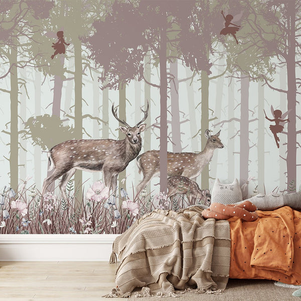 Fairy Forest with Animals Wall Mural CCM018 - CostaCover - Peel and stick Removable Wallpaper - accent wallpaper - baby bedroom - bedroom interior